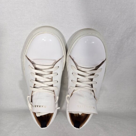 NAHARIYA Old Money Normcore WHITE Patent Leather Sneakers Shoes Men's Size  8.5. - Picture 5 of 17